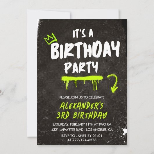 Black 3. Geburtstag Einladung Junge Graffiti Paint (Vorderseite)