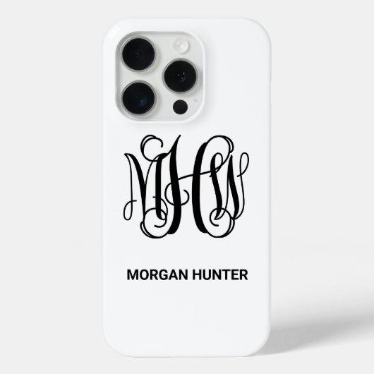 Black 3 Initial Vine Script Monogram DIY BG Case-Mate iPhone Hülle (Rückseite)