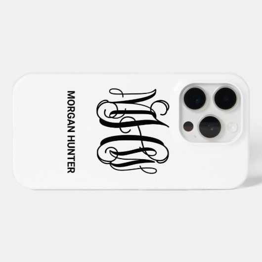 Black 3 Initial Vine Script Monogram DIY BG Case-Mate iPhone Hülle (Rückseite (Horizontal))