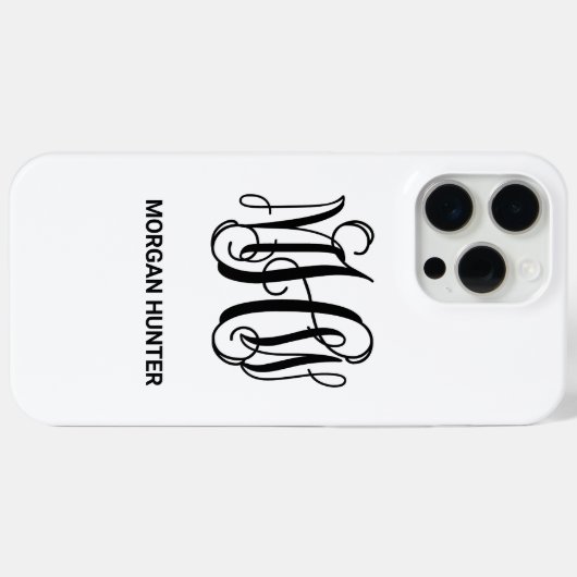 Black 3 Initial Vine Script Monogram DIY BG Case-Mate iPhone Hülle (Rückseite (Horizontal))