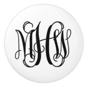 Black 3 Initial Vine Script Monogram DIY BG Keramikknauf (Vorderseite)