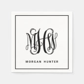 Black 3 Initial Vine Script Monogram DIY BG Serviette (Vorderseite)