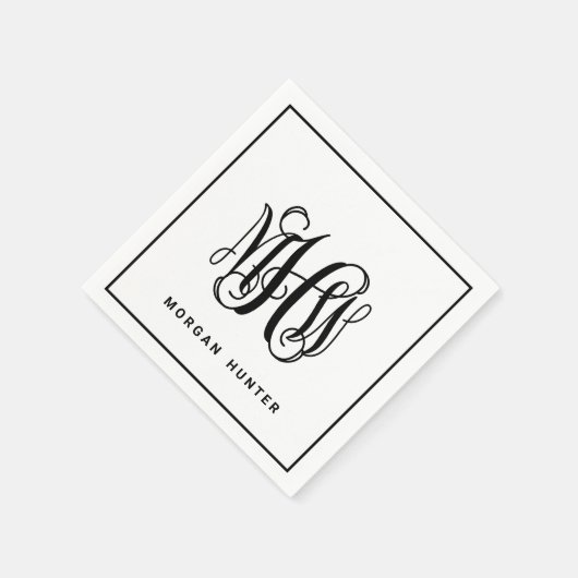Black 3 Initial Vine Script Monogram DIY BG Serviette (Ecke)