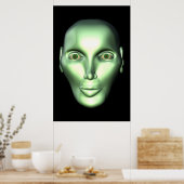 Black 3D Alien Head Extraterrestrische als Poster (Küche)