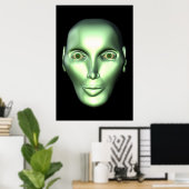 Black 3D Alien Head Extraterrestrische als Poster (Heimbüro)