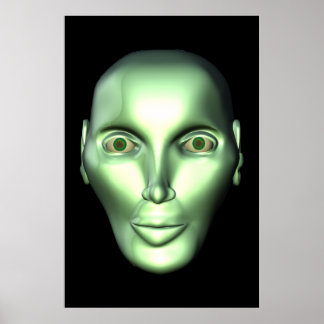 Black 3D Alien Head Extraterrestrische als Poster