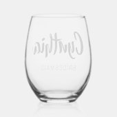 Black 3D Modern Name Bridesmaid Weinglas Ohne Stiel (Rückseite)