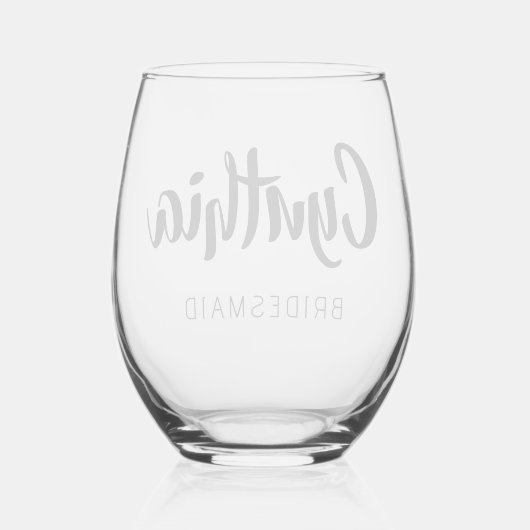 Black 3D Modern Name Bridesmaid Weinglas Ohne Stiel (Rückseite)