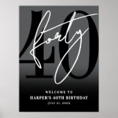 Black 40th Birthday Party Welcome Sign Poster (Vorne)