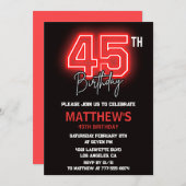 Black 45. Geburtstagseinladungen Männer Neon Einladung (Vorne/Hinten)
