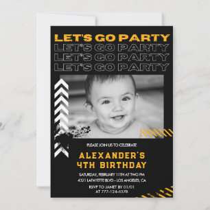Black 4. Geburtstag Einladungen Boy Foto Spray