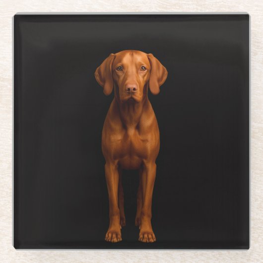 Black 4 Luxe Glass coaster, Agile Vizsla Dog Glasuntersetzer (Vorderseite)