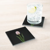 Black 4 Luxe Glass coaster, Blush Pink Tulip Glasuntersetzer (Schrägansicht)