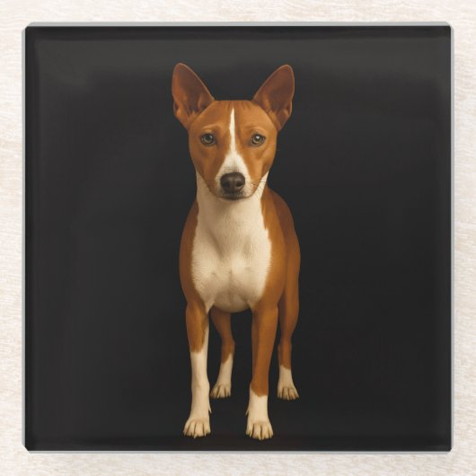 Black 4 Luxe Glass coaster, Classy Basenji Dog Glasuntersetzer (Vorderseite)