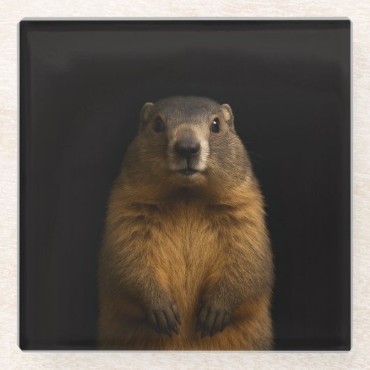 Black 4 Luxe Glass coaster, Fluffy Marmot Glasuntersetzer (Vorderseite)