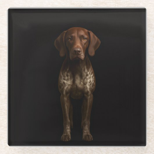 Black 4 Luxe Glass coaster, German Pointer Glasuntersetzer (Vorderseite)