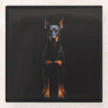 Black 4 Luxe Glass coaster, Guardian Doberman Dog