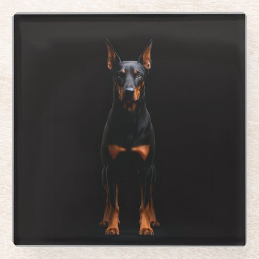 Black 4 Luxe Glass coaster, Guardian Doberman Dog Glasuntersetzer (Vorderseite)