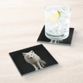 Black 4 Luxe Glass coaster, Ivory Arctic Fox Glasuntersetzer (Schrägansicht)