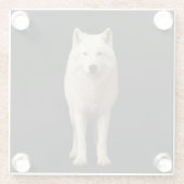 Black 4 Luxe Glass coaster, Ivory Arctic Wolf Glasuntersetzer (Rückseite)