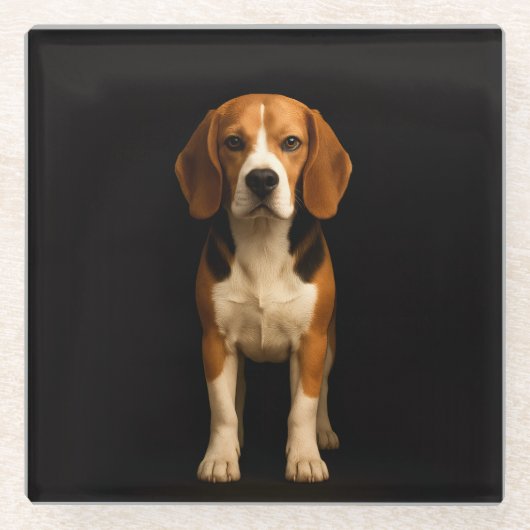 Black 4 Luxe Glass coaster, Kind Beagle Glasuntersetzer (Vorderseite)