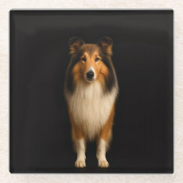 Black 4 Luxe Glass coaster, Loyal Collie Dog Glasuntersetzer