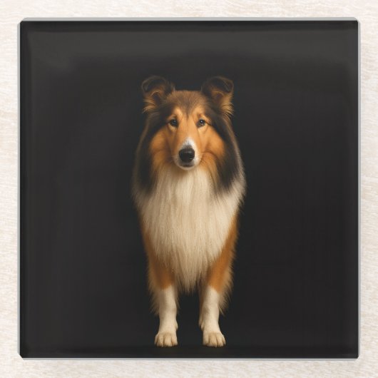 Black 4 Luxe Glass coaster, Loyal Collie Dog Glasuntersetzer (Vorderseite)
