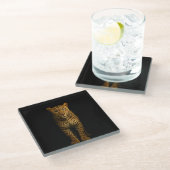 Black 4 Luxe Glass coaster, Majestic Leopard Glasuntersetzer (Schrägansicht)