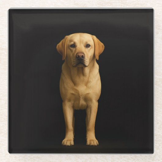 Black 4 Luxe Glass coaster, Minimalist Labrador Glasuntersetzer (Vorderseite)