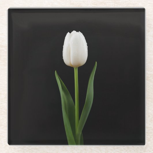 Black 4 Luxe Glass coaster, Pearl White Tulip Glasuntersetzer (Vorderseite)