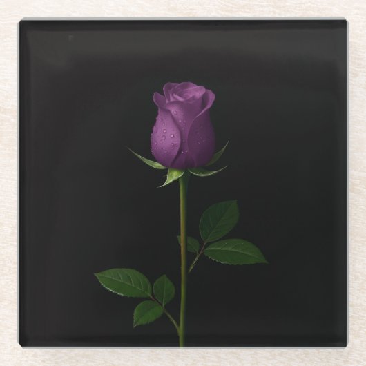 Black 4 Luxe Glass coaster, Royal Violet Rose Glasuntersetzer (Vorderseite)