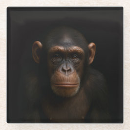 Black 4 Luxe Glass coaster, Serene Chimpanzee Glasuntersetzer