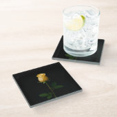 Black 4 Luxe Glass coaster, Sunlit Yellow Rose Glasuntersetzer (Schrägansicht)