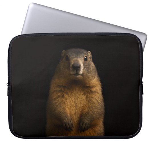 Black 4 Luxe Laptop Sleeve, Fluffy Marmot Laptopschutzhülle (Vorderseite)