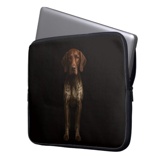 Black 4 Luxe Laptop Sleeve, German Pointer Dog Laptopschutzhülle (Vorderseite Links)