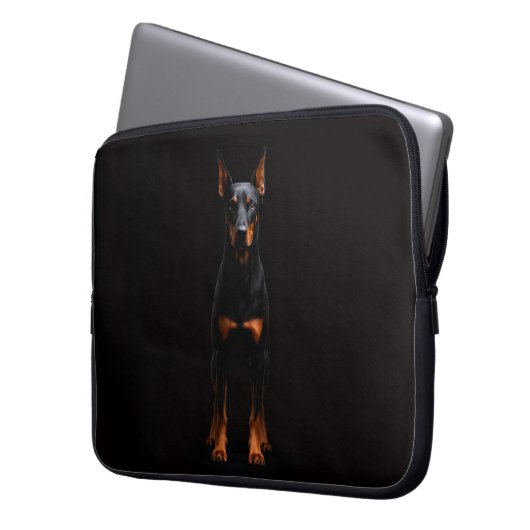 Black 4 Luxe Laptop Sleeve, Guardian Doberman Dog Laptopschutzhülle (Vorderseite Links)