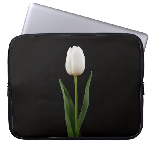 Black 4 Luxe Laptop Sleeve, Pearl White Tulip Laptopschutzhülle (Vorderseite)