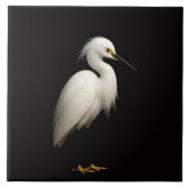 Black 4 Luxe Tile with Elegant Snowy Egret Fliese (Vorderseite)