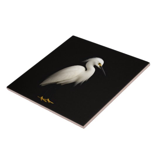 Black 4 Luxe Tile with Elegant Snowy Egret Fliese (Seite)