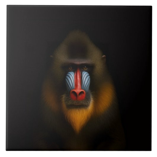 Black 4 Luxe Tile with Exotic Mandrill Monkey Fliese (Vorderseite)