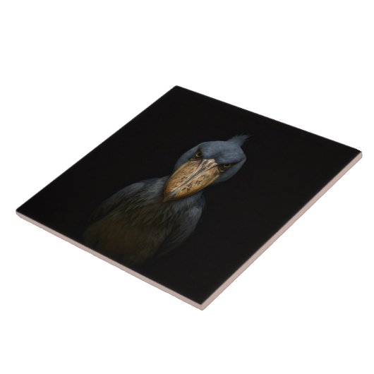 Black 4 Luxe Tile with Exotic Shoebill Bird Fliese (Seite)