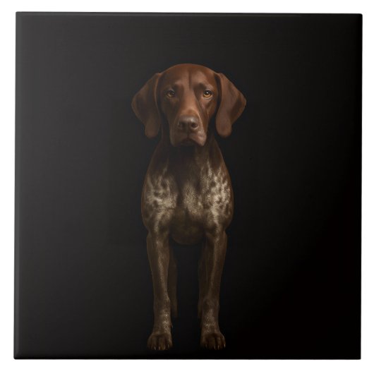 Black 4 Luxe Tile with German Pointer Dog Fliese (Vorderseite)