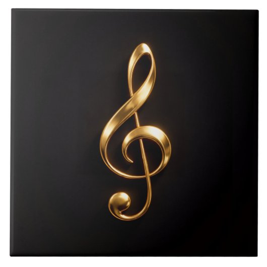 Black 4 Luxe Tile with Golden Treble Clef Fliese (Vorderseite)
