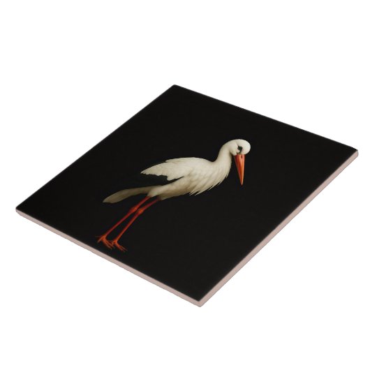 Black 4 Luxe Tile with Graceful White Stork Fliese (Seite)