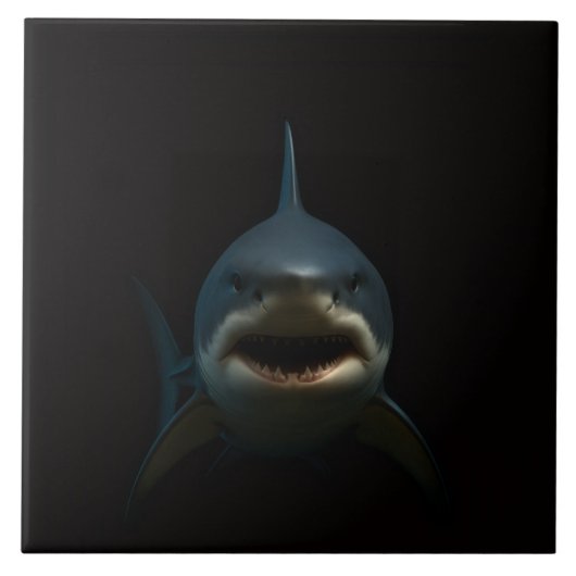 Black 4 Luxe Tile with Great White Shark Fliese (Vorderseite)