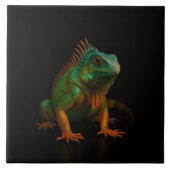 Black 4 Luxe Tile with Green Iguana Fliese (Vorderseite)