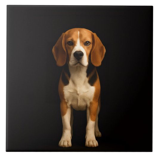Black 4 Luxe Tile with Kind Beagle Fliese (Vorderseite)