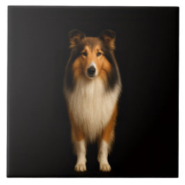 Black 4 Luxe Tile with Loyal Collie Dog Fliese