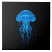 Black 4 Luxe Tile with Neon Blue Jellyfish Fliese (Vorderseite)
