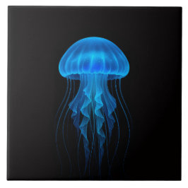 Black 4 Luxe Tile with Neon Blue Jellyfish Fliese